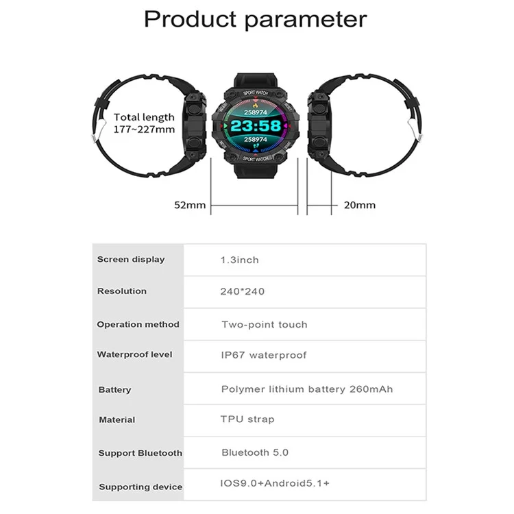 FD68S / Y56 1.3-дюймовые круглые экраны Bluetooth Smart Watch Водонепроницаемые Мониторинг частоты сердечных сокращений Здоровье Спортивные Смарт-браслеты - Черные