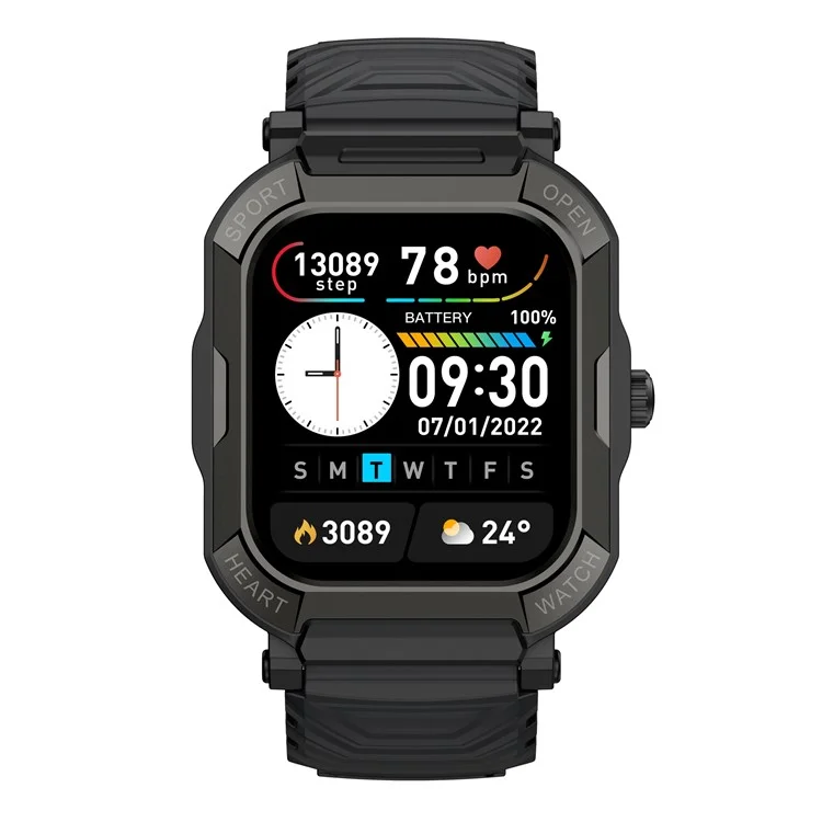 H30 Reloj inteligente de llamada Bluetooth Multi-Deporte Oxígeno en sangre, Monitor del sueño Pantalla de 1,91 pulgadas Pulsera con podómetro - Negro
