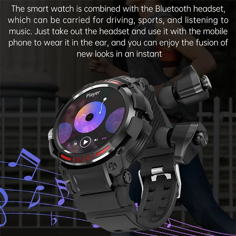 GT100 1.43" Tela AMOLED Smartwatch com Fone de Ouvido TWS, Monitoramento de Saúde, Pulseira Esportiva com Suporte para Chamadas Bluetooth e NFC - Preto