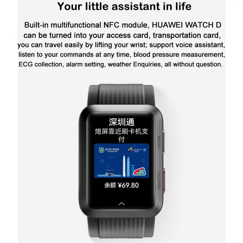 HUAWEI WATCH D 1,64" Smart Bracelet AMOLED Étanche Montre de Fitness avec ECG, Surveillance de la Pression Artérielle - Gris