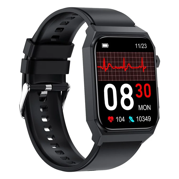 Умные часы E530 IP68 Waterproof с 1,91-дюймовым экраном, монитором ЭКГ, частоты сердечных сокращений и температуры тела, силиконовый ремешок - черные