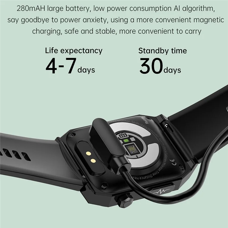 Умные часы E530 IP68 Waterproof с 1,91-дюймовым экраном, монитором ЭКГ, частоты сердечных сокращений и температуры тела, силиконовый ремешок - черные