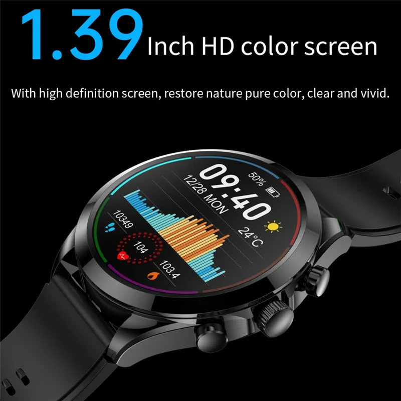 ET440 Smart Watch ECG HRV Körpertemperatur-Monitor Bluetooth-Anruf Sprachassistent Fitness-Armband, Silikonarmband - Schwarz