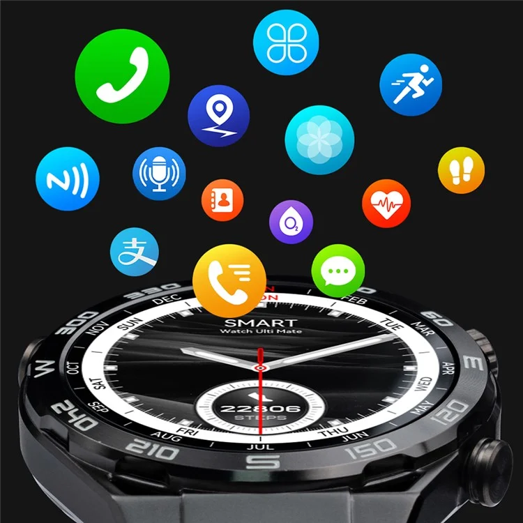 DT Ultra Mate 1.5-inch HD Bluetooth-compatible Call Smart Watch GPS Sports Tracker Bracelet with Health Monitoring - Black / Silicone Strap