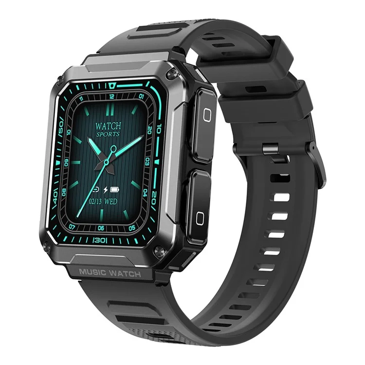 T93 Military Grade 1.96" HD Screen Sports Watch Local Music 4G Recording Bluetooth Call Smart Bracelet with Headset - Black