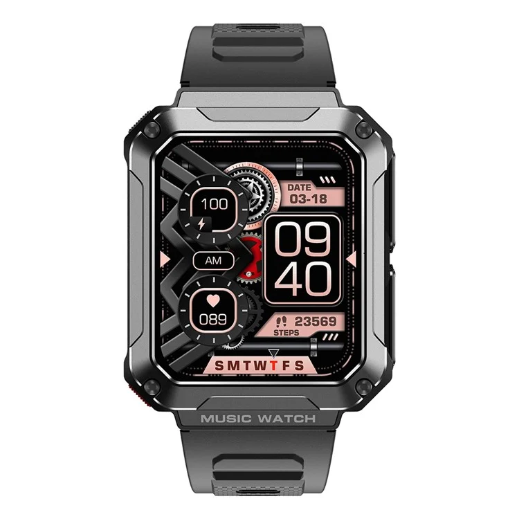 T93 Military Grade 1.96" HD Screen Sports Watch Local Music 4G Recording Bluetooth-compatible Call Smart Bracelet with Headset - Black