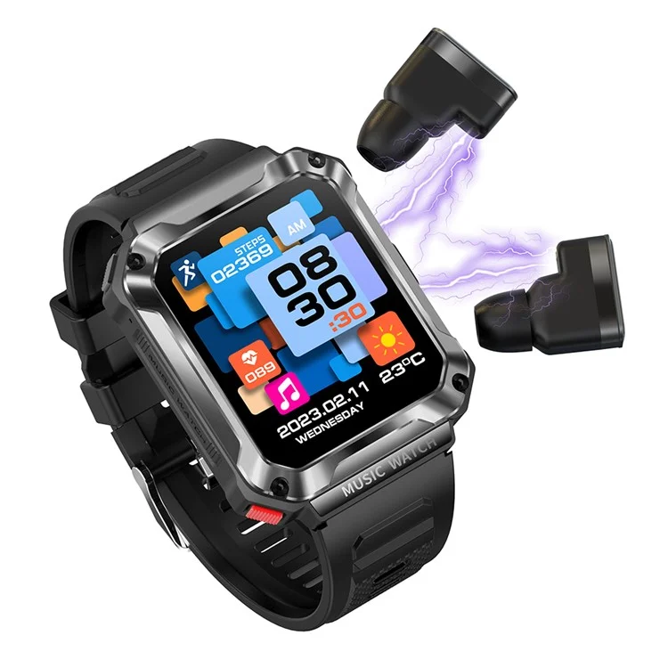 T93 Military Grade 1.96" HD Screen Sports Watch Local Music 4G Recording Bluetooth-compatible Call Smart Bracelet with Headset - Black