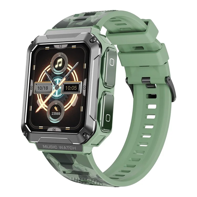 T93 Military Grade 1.96" HD Screen Sports Watch Local Music 4G Recording Bluetooth-compatible Call Smart Bracelet with Headset - Green Camouflage