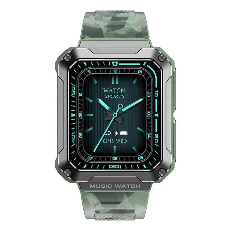 T93 Military Grade 1.96" HD Screen Sports Watch Local Music 4G Recording Bluetooth-compatible Call Smart Bracelet with Headset - Green Camouflage