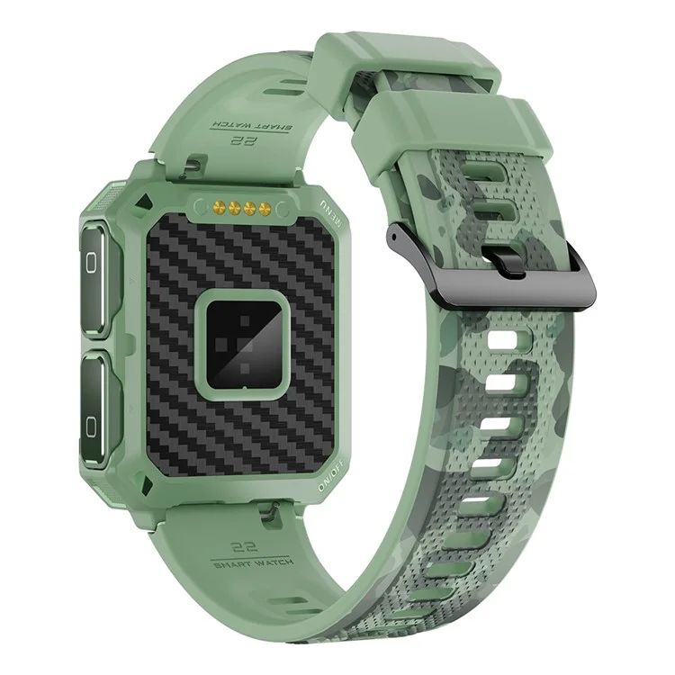T93 Military Grade 1.96" HD Screen Sports Watch Local Music 4G Recording Bluetooth-compatible Call Smart Bracelet with Headset - Green Camouflage