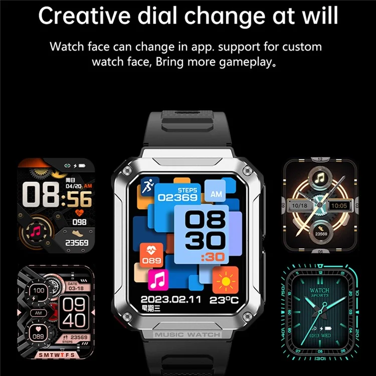 T93 Military Grade 1.96" HD Screen Sports Watch Local Music 4G Recording Bluetooth-compatible Call Smart Bracelet with Headset - Green Camouflage