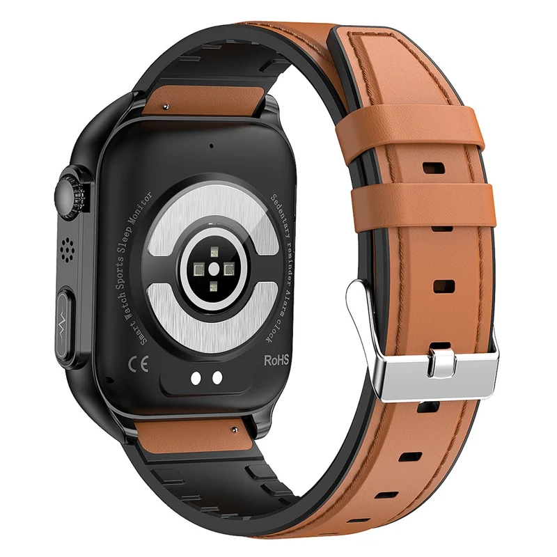 TK12 1.96" ECG + PPG Smart Watch Bluetooth-compatible Call Fitness Bracelet Support Multi-Exercise Mode - Brown / Leather Strap