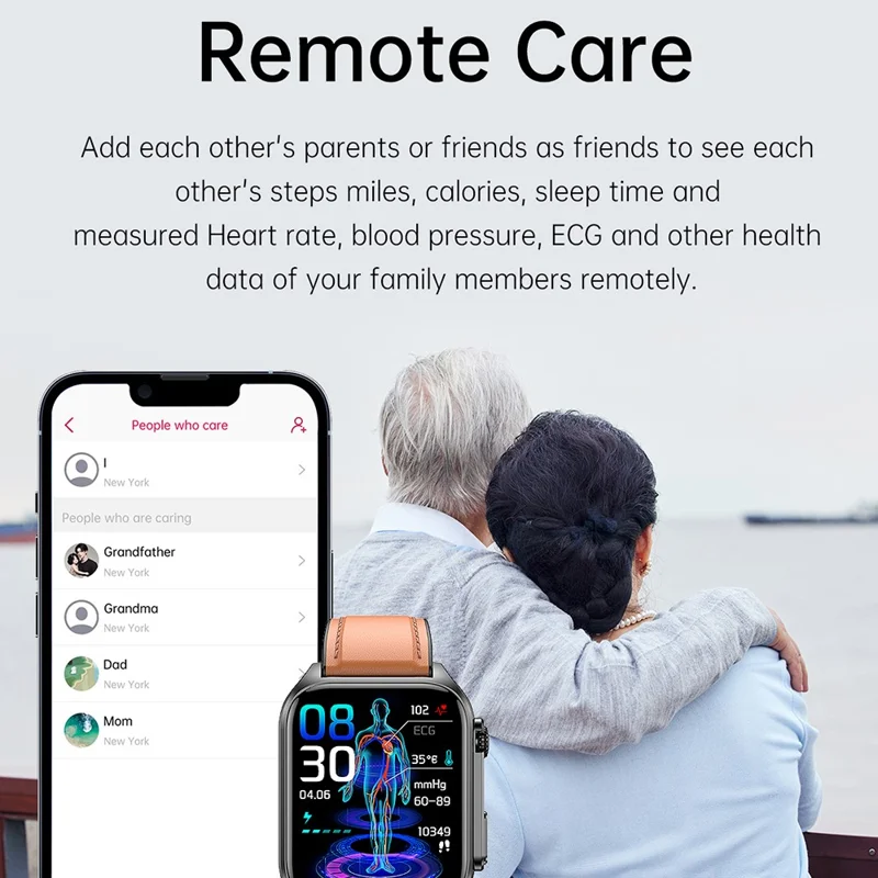 TK12 1.96" ECG + PPG Smart Watch Bluetooth-compatible Call Fitness Bracelet Support Multi-Exercise Mode - Brown / Leather Strap