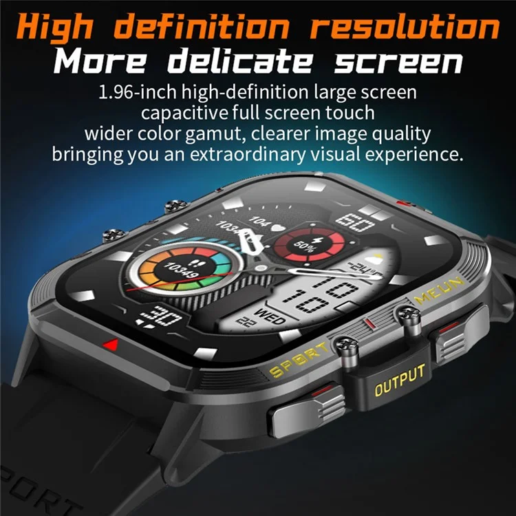 T21 1.96 inch Large Screen Smart Band Outdoor Bluetooth-compatible Call Sports Watch with Heart Rate, Blood Pressure, Blood Oxygen Monitoring - Black