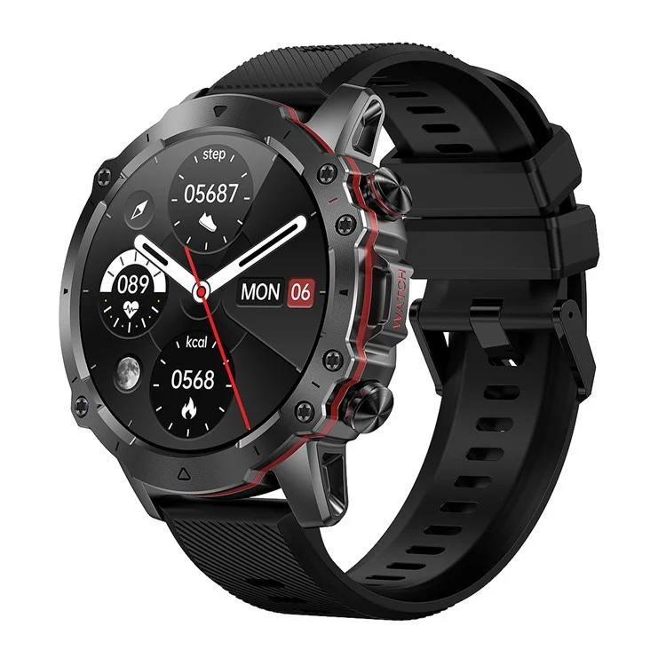 Relógio inteligente AK56 de 1,43 polegadas com monitoramento da frequência cardíaca e pressão arterial, chamadas Bluetooth, pulseira esportiva inteligente - Preto 
