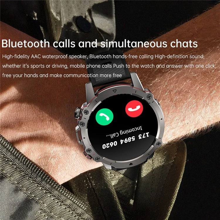 AK56 1.43-inch Smart Watch Heart Rate Blood Pressure Monitoring Bluetooth-compatible Calling Sports Smart Bracelet - Orange