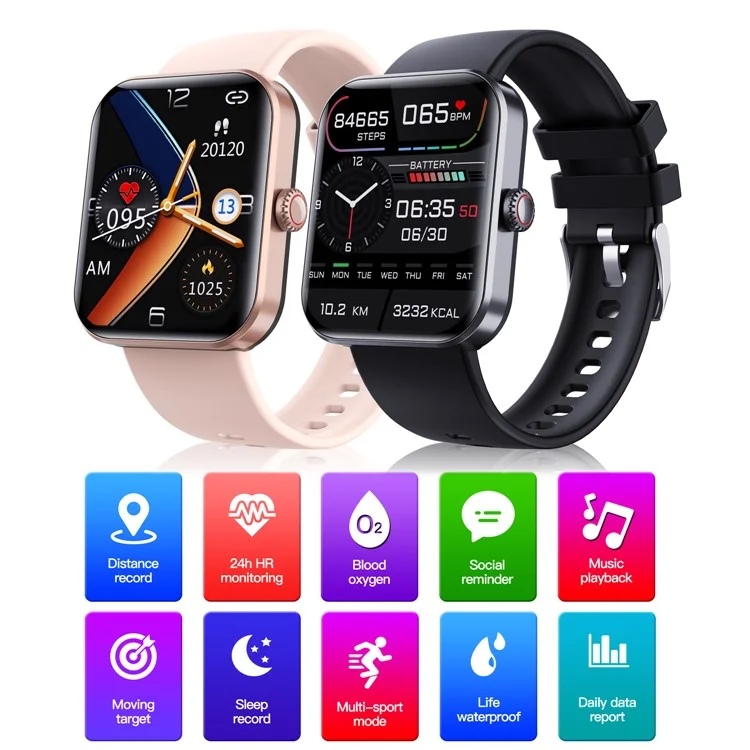 F57L 1.91" Smart Watch Sports Bracelet with Blood Glucose, Heart Rate, Blood Oxygen, Temperature Detection - Black