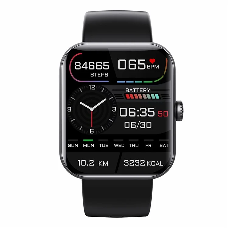 Montre intelligente F57L 1,91 pouces avec bracelet de sport, détection de la glycémie, du rythme cardiaque, de l'oxygène dans le sang et de la température - Noir.