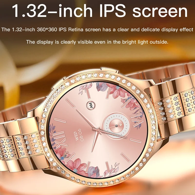 AK53 Steel Strap Women Menstrual Period Record Smart Watch Bluetooth Health Monitoring Sports Smart Bracelet - Gold