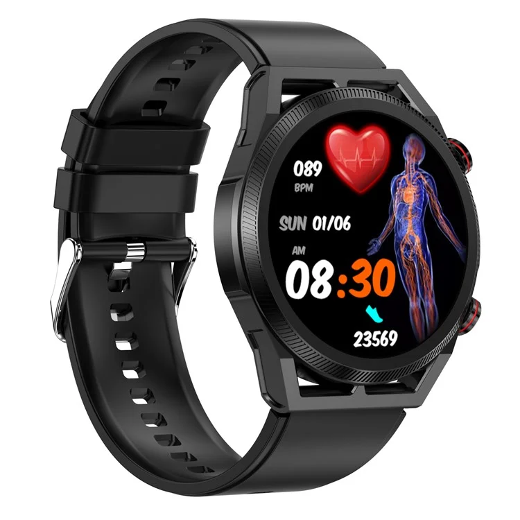 Bracelet intelligent multifonction ET310 1,39" Montre de santé avec surveillance de l'acide urique, ECG, fréquence cardiaque, tension artérielle et température - Noir / Bracelet en TPU