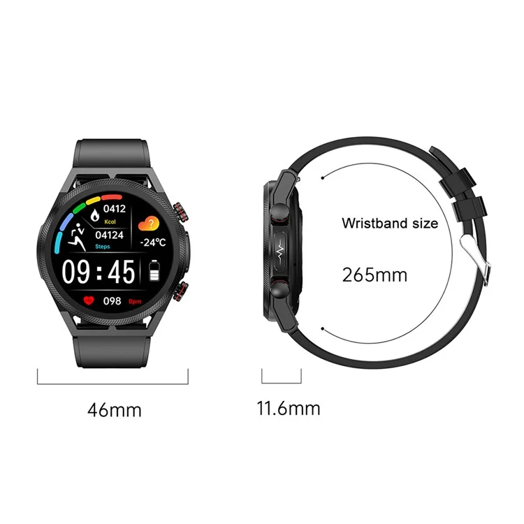 ET310 1,39 "bracelet Intelligent Multifonction Health Watch With Uric Acid ECG Cate Carente Temper la Température de la Température de la Pression Artérielle - Noir / Sangle de TPU