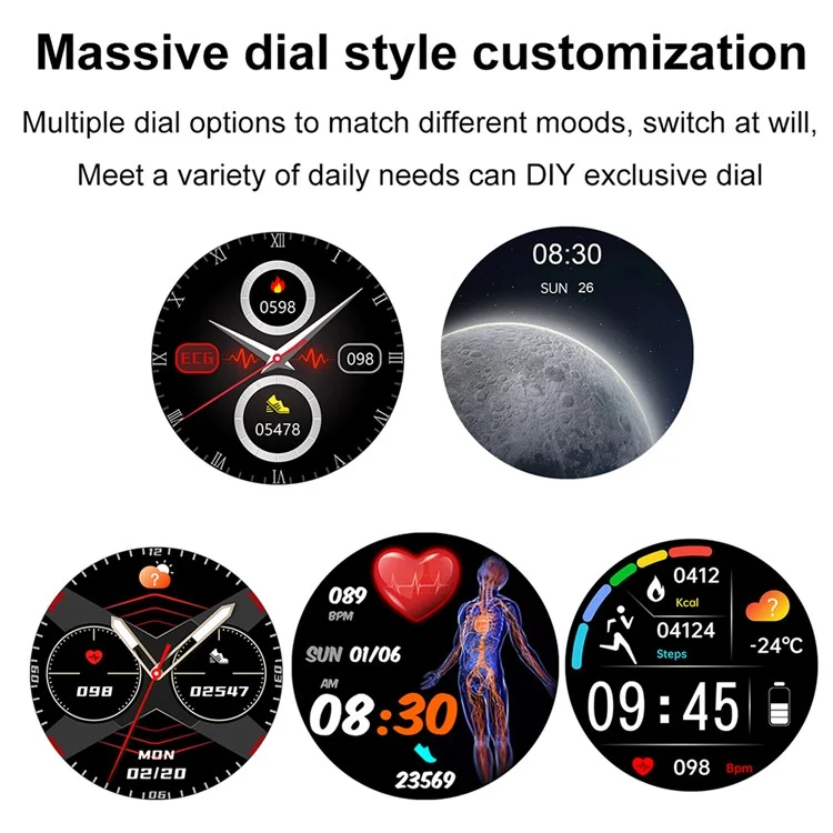 Bracelet intelligent multifonction ET310 1,39" Montre de santé avec surveillance de l'acide urique, ECG, fréquence cardiaque, tension artérielle et température - Noir / Bracelet en TPU