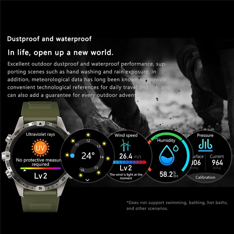 GT45 1.6-inch Outdoor Smart Watch Bluetooth-compatible Call Fitness Tracker Bracelet with Heart Rate Blood Pressure Sleep Monitor - Black