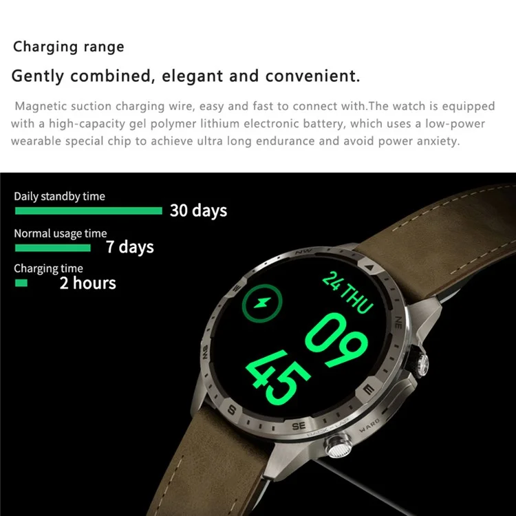 GT45 1.6-inch Outdoor Smart Watch Bluetooth-compatible Call Fitness Tracker Bracelet with Heart Rate Blood Pressure Sleep Monitor - Black