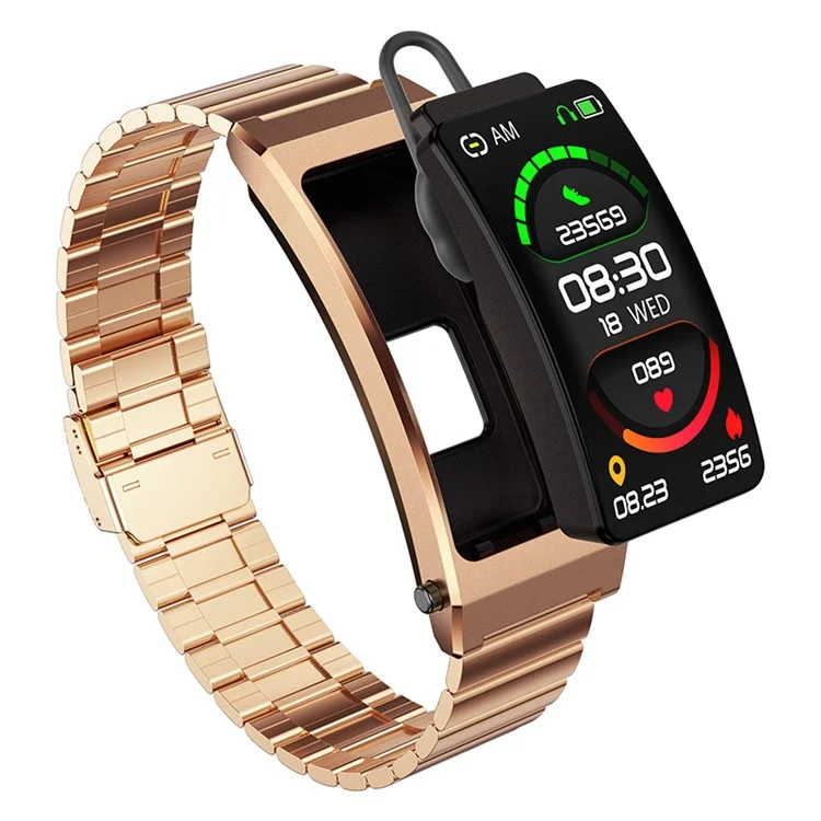 K13S 1,14 Zoll 2-in-1 Headset Smart Watch Lebenswasserdicht Bluetooth-Anrufe Sportarmband mit Stahlarmband - Gold