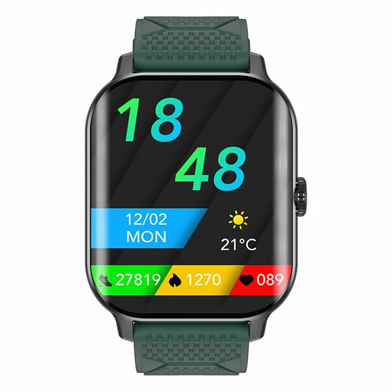 F12 2.02-inch Curved Screen Smart Watch with Encoder Bluetooth-compatible Calling Smart Bracelet with Health Monitoring - Black / Green