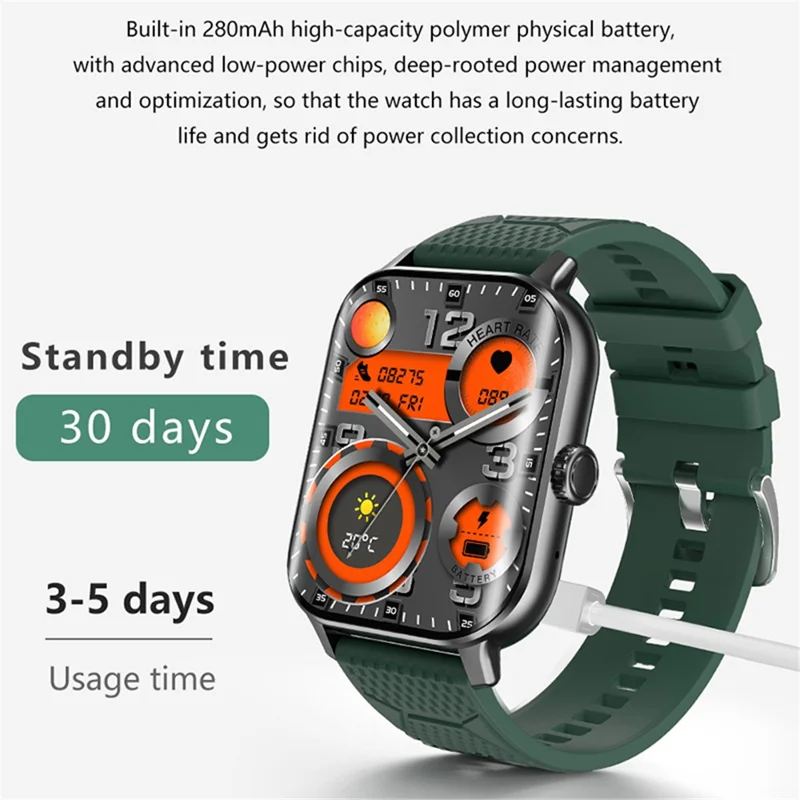 F12 2.02-inch Curved Screen Smart Watch with Encoder Bluetooth-compatible Calling Smart Bracelet with Health Monitoring - Black / Green