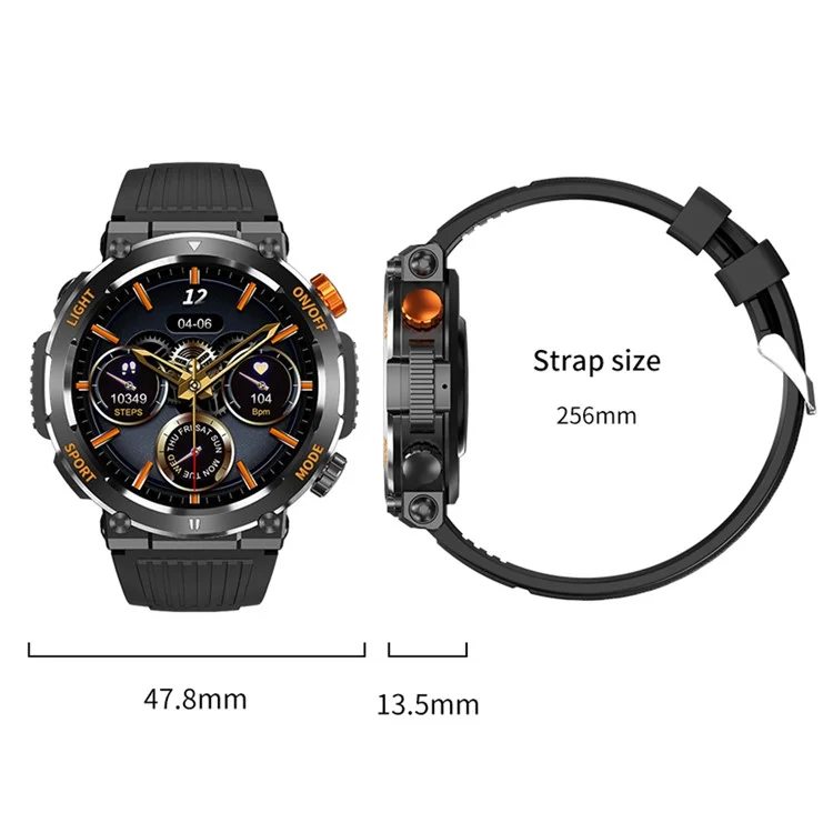 HT17 Smart Watch 1.46" HD Screen Waterproof Activity Tracker Bracelet with LED Flashlight Heart Rate Sleep Monitor - Black