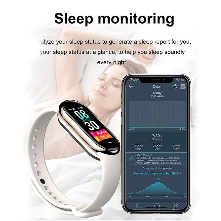 M8 1,14'' Smart Watch Fitness Aktivitätsmonitor Uhr Herzfrequenz, Blutdruck, Blutzucker, Schlafüberwachung - Schwarz