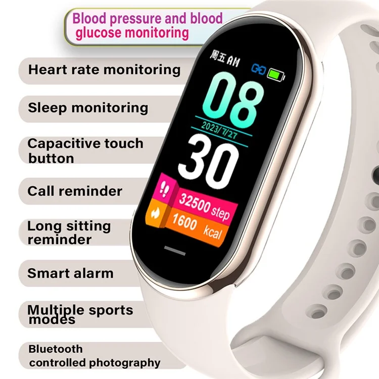 M8 1.14'' Smart Watch Fitness Activity Monitor Watch Heart Rate, Blood Pressure, Blood Sugar, Sleep Tracking - Black