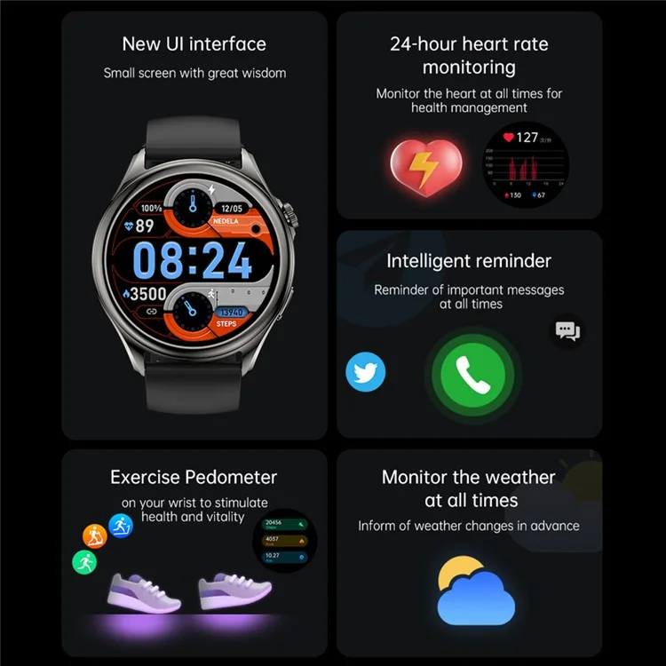S59 de 1,39 Polegada Sports Sports Smart Watch Bluetooth Chamando a Pressão da Frequência Cardíaca Monitoramento de Pressão Smart Bracelet - Preto