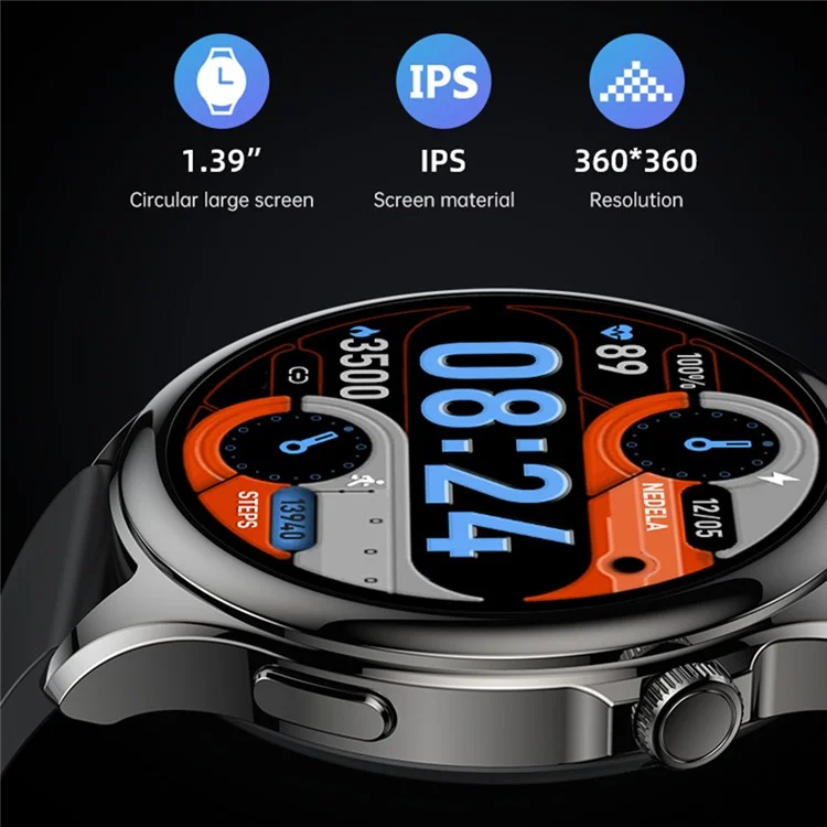 S59 de 1,39 Polegada Sports Sports Smart Watch Bluetooth Chamando a Pressão da Frequência Cardíaca Monitoramento de Pressão Smart Bracelet - Preto