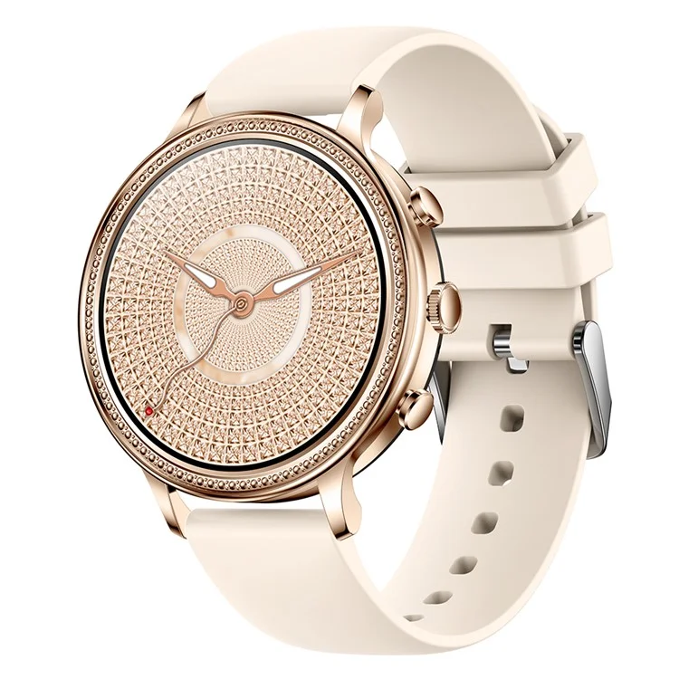 V60 1.39" Full Touch Screen Fossil Smart Watch Waterproof Silicone Strap Women Bluetooth-compatible Call Bracelet with Heart Rate Sleep Monitor - Beige