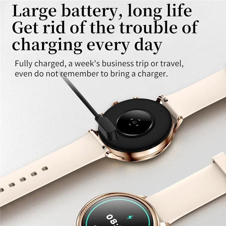 V60 1.39" Full Touch Screen Fossil Smart Watch Waterproof Silicone Strap Women Bluetooth-compatible Call Bracelet with Heart Rate Sleep Monitor - Beige
