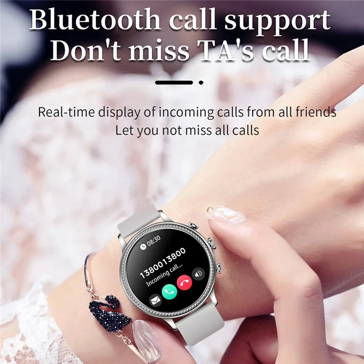 V60 1.39" Full Touch Screen Fossil Smart Watch Waterproof Silicone Strap Women Bluetooth-compatible Call Bracelet with Heart Rate Sleep Monitor - Beige