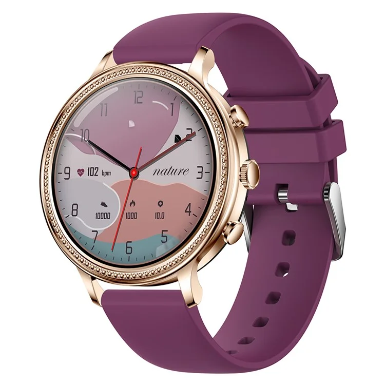 V60 1.39" Full Touch Screen Fossil Smart Watch Waterproof Silicone Strap Women Bluetooth-compatible Call Bracelet with Heart Rate Sleep Monitor - Wine Red