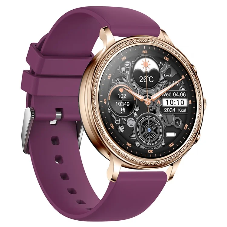 V60 1.39" Full Touch Screen Fossil Smart Watch Waterproof Silicone Strap Women Bluetooth-compatible Call Bracelet with Heart Rate Sleep Monitor - Wine Red