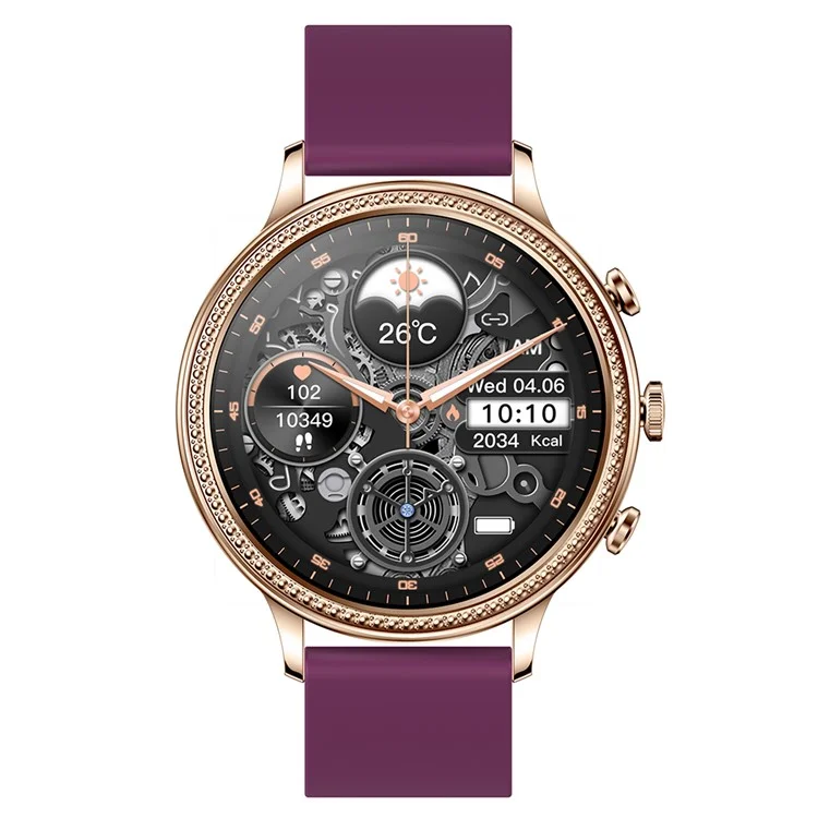 V60 1.39" Full Touch Screen Fossil Smart Watch Waterproof Silicone Strap Women Bluetooth-compatible Call Bracelet with Heart Rate Sleep Monitor - Wine Red