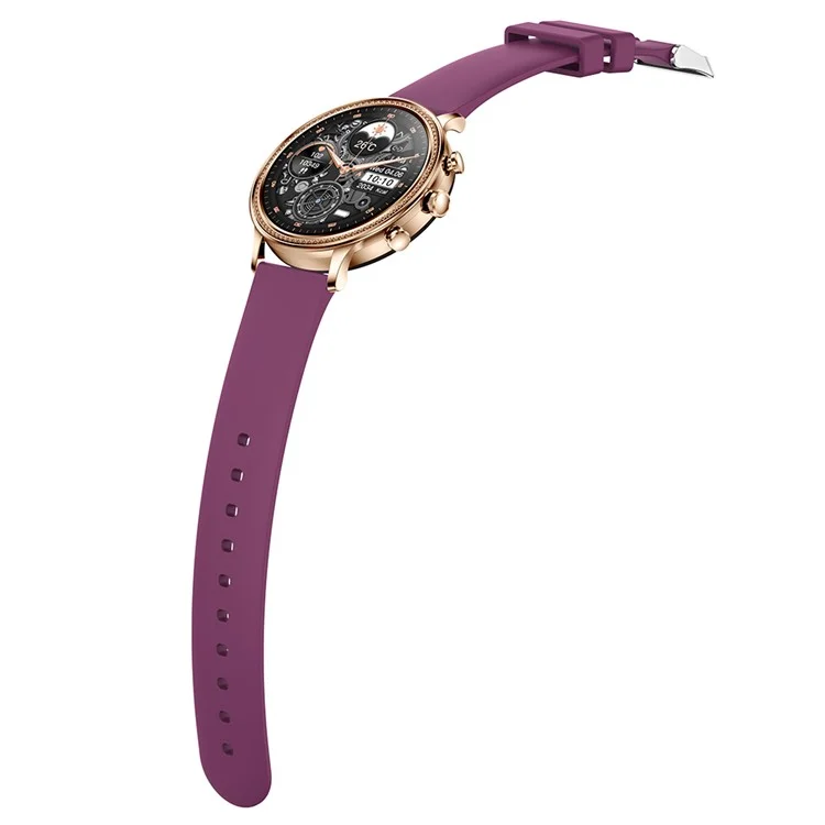 V60 1.39" Full Touch Screen Fossil Smart Watch Waterproof Silicone Strap Women Bluetooth-compatible Call Bracelet with Heart Rate Sleep Monitor - Wine Red