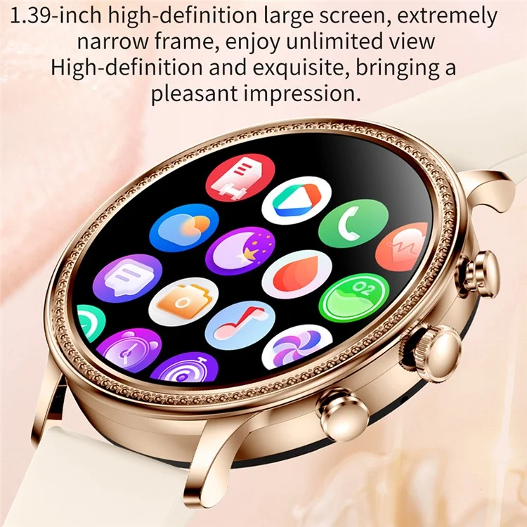 V60 1.39" Full Touch Screen Fossil Smart Watch Waterproof Silicone Strap Women Bluetooth-compatible Call Bracelet with Heart Rate Sleep Monitor - Wine Red