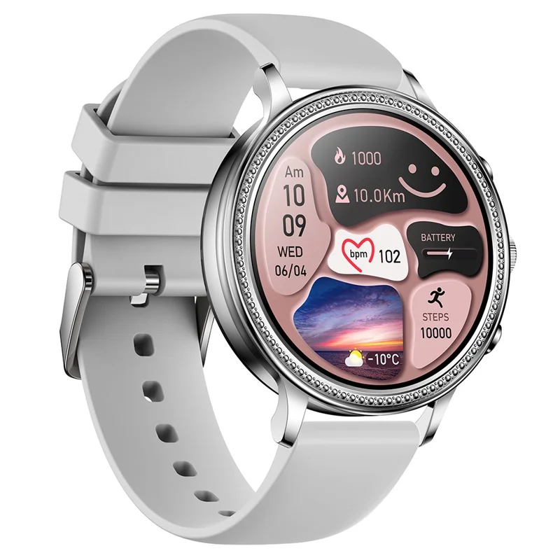 Orologio Smartwatch Fossil V60 da 1,39" a Schermo Tattile Impermeabile con Cinturino in Silicone, Chiamata Bluetooth, Monitoraggio della Frequenza Cardiaca e del Sonno per Donna - Grigio 