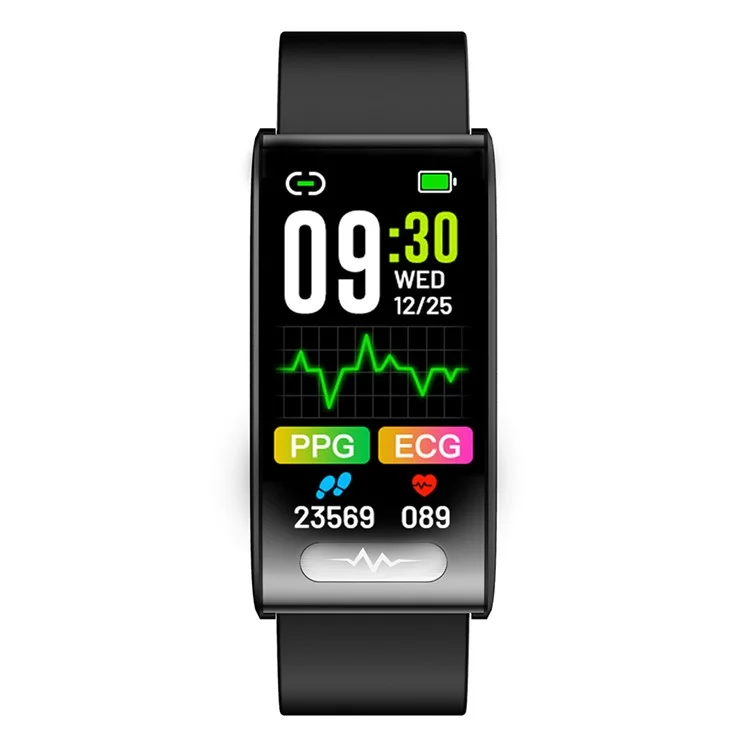 Pulsera Inteligente TK70 ECG Glucosa Glucosa Monitoreo de Presión Arterial de 1.47 Pulgadas Reloj de Pantalla Táctil, Correa de Silicona - Negro