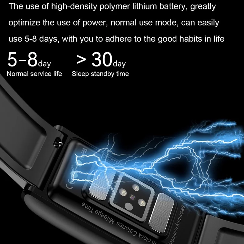 Montre connectée TK70 avec écran tactile 1,47 pouces, ECG, surveillance de la glycémie, de la fréquence cardiaque et de la tension artérielle, bracelet en cuir - Noir