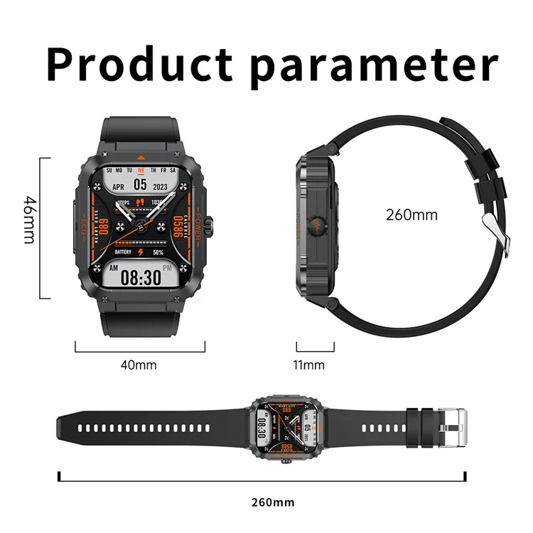 ET550 Sportarmband Ekg Blutzucker Herzfrequenz Körpertemperatur Überwachung Bluetooth Call Smart Watch, Silikongurt - Schwarz