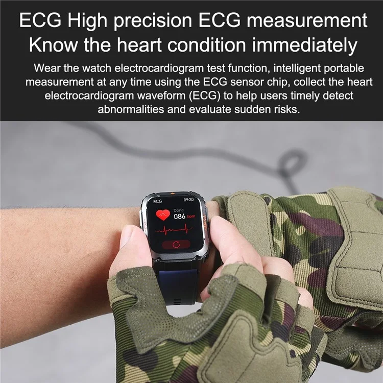 ET550 Sports Bracelet ECG Blood Sugar Heart Rate Body Temperature Monitoring Bluetooth Call Smart Watch, Silicone Strap - Black