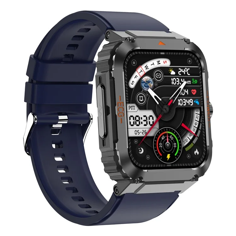 ET550 Sports Bracelet ECG Blood Sugar Heart Rate Body Temperature Monitoring Bluetooth-compatible Call Smart Watch, Silicone Strap - Blue